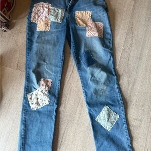 Lee Blue Patchwork Straight Leg Jeans M